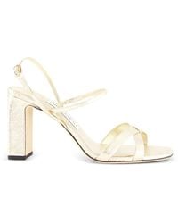 Jimmy Choo - Elsy Block-Heel 85 Brilliance-Fabric Sandals - Lyst