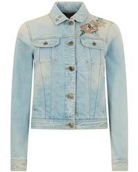 Moorer - Floral-Embroidered Denim Jacket - Lyst