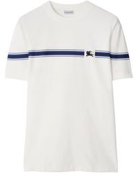 Burberry - Striped-detail Cotton T-shirt - Lyst