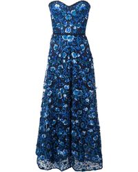 Marchesa notte Florales Abendkleid mit schulterfreiem Design - Blau