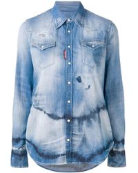 DSquared² Chemise imprimée tie dye en jean - Bleu