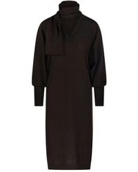 Nude - Jurk Met V-Hals En Ballonmouwen - Lyst