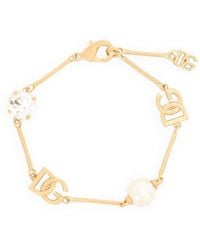 Dolce & Gabbana - Bracelet avec logo DG, strass et perle - Lyst
