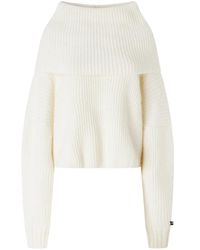 Pinko - Cropped Off-The-Shoulder Knitted Sweater With Ribbed Texture - Lyst