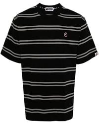 A Bathing Ape - Gestreiftes T-Shirt mit Logo-Stickerei - Lyst