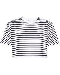 Miu Miu - Logo-print Striped Cropped T-shirt - Lyst