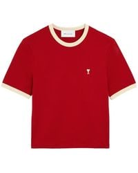 Ami Paris - Cropped T-Shirt With Body And Off- Ribbed Trims - Lyst