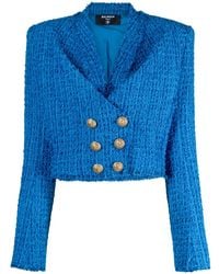 Balmain - Double-Breasted Cropped Tweed Jacket - Lyst