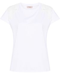 Twin Set - Floral-appliqué Cotton T-shirt - Lyst