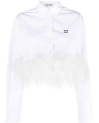 Miu Miu - Cropped Feather-trim Shirt - Lyst