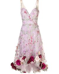 Marchesa notte Jurk Met Geborduurde Bloemen - Paars