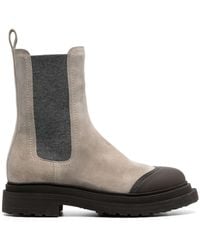 Brunello Cucinelli - Leather Rounded Toe Ankle Boots - Lyst