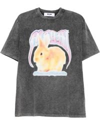 MSGM - Acid-Wash-T-Shirt Mit Hasen-Print - Lyst