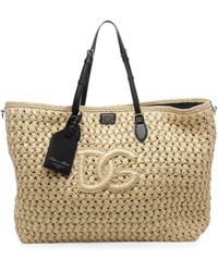 Dolce & Gabbana - Atene Logo-Plaque Raffia-Effect Tote Bag - Lyst