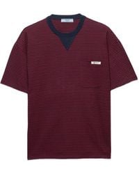 Prada - Gestreepte T-Shirt Met Zak - Lyst
