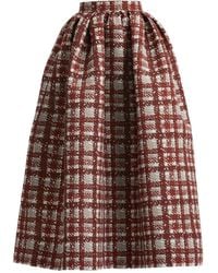 Oscar de la Renta - Pleated Plaid Midi Skirt - Lyst