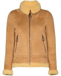 Off-White c/o Virgil Abloh Aviator Style Shearling Coat - Brown