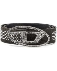 DIESEL - Ceinture en denim et cuir avec strass - Lyst