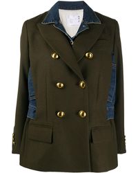 Sacai Hybrid Double Breast Denim Coat - Green