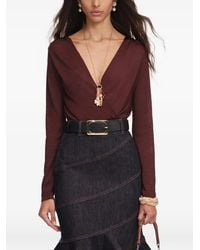 Self-Portrait - V-Neck Long-Sleeve Top - Lyst