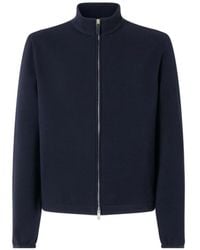 ZEGNA - Sweat Zippé En Laine Mélangée Marine En Coton Et Soie - Lyst