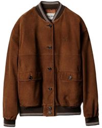 Miu Miu - Logo-Patch Suede Bomber Jacket - Lyst