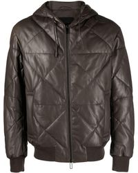 Emporio Armani - Hooded Leather Jacket - Lyst