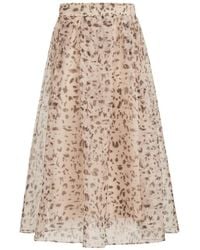Brunello Cucinelli - Lynx-Print Silk Organza Pleated Skirt - Lyst