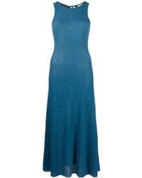 Ganni - Metallic Ribbed Midi Dress - Lyst