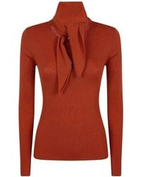 P.A.R.O.S.H. - Pussy-Bow Ribbed-Knit Sweater - Lyst