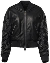 Dondup - Ruched Leather Bomber Jacket - Lyst