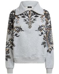 Etro - Cotton Sweatshirt With Short-Zip And Placed Paisley And Flower Print - Lyst