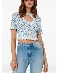 Rabanne - Blouse Volantée Crop À Fleurs - Lyst