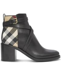 Burberry - Pryle House Check & Leather Ankle Boots - Lyst