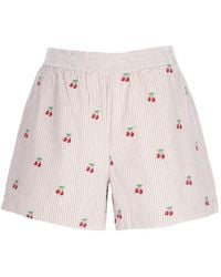 MC2 Saint Barth - Meave Seersucker Cherry-Embroidered Shorts - Lyst