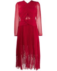 Self-Portrait Gesmockte Midi-jurk - Rood