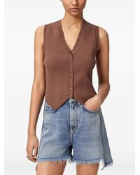 AllSaints - Cruz Ribbed-Knit V-Neck Top - Lyst
