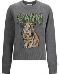 Ganni - Oversized Fit Crewneck Sweatshirt - Lyst