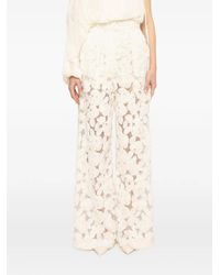 Nissa - Floral-Embroidery Wide-Leg Trousers - Lyst