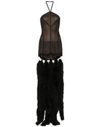 The Attico - Feather-Trim Halterneck Mini Dress - Lyst