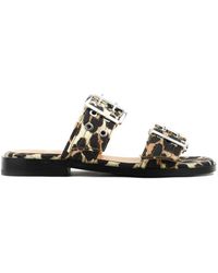 Ganni - Leopard-Print Buckle-Fastening Sandals - Lyst