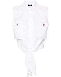 Liu Jo - Sleeveless Cotton Shirt With Knot Detail - Lyst