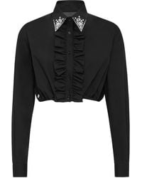 Philipp Plein - Ruffled Cotton Cropped Shirt - Lyst