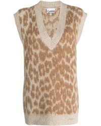 Ganni - Oversized Leopard-Jacquard Vest - Lyst