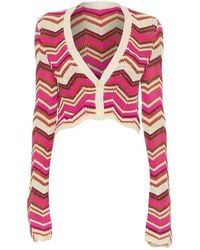 Devon Windsor - Chevron-Knit Cropped Cardigan - Lyst