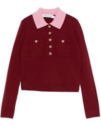 Self-Portrait - Burgundy Contrast Collar Knit Top - Lyst