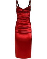 Dolce & Gabbana - Dolce&Gabbana Draped Satin Calf-Length Dress With Conical Cups - Lyst