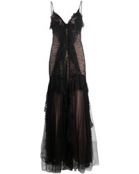 Alberta Ferretti - Lace-panelled Ruffled Maxi Dress - Lyst
