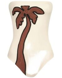 Johanna Ortiz - Palm-Motif Textured Strapless Swimsuit - Lyst