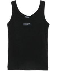 Dolce & Gabbana - Ribbed Cotton Tank Top With Embroidered Logo Chest Label - Lyst